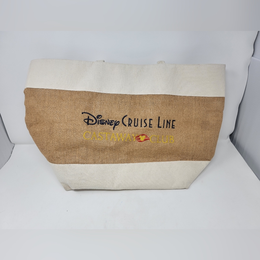 Disney Cruise Line Castaway Club Burlap Canvas Large Zippered Beach Bag Tote